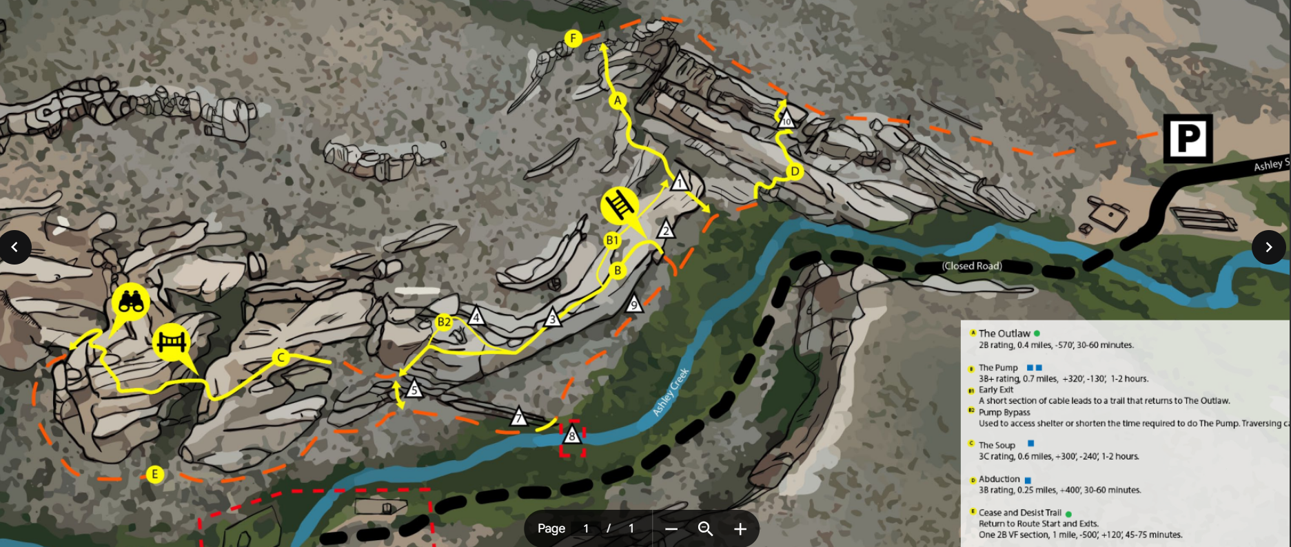 The old Ashley Gorge Via Ferrata map