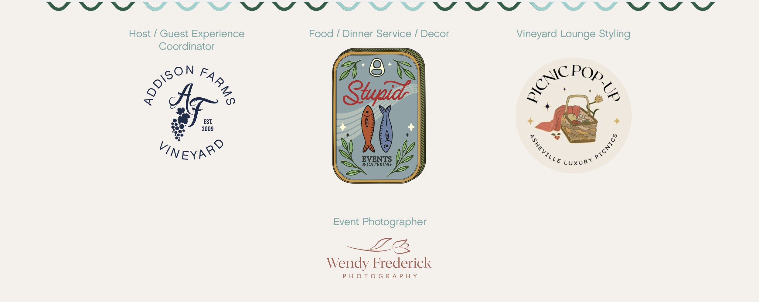 Event partners for Born Under the Same Sky include Addison Farms Vineyard, Stupid Events & Catering, Picnic Pop-Up, and Wendy Frederick Photography.