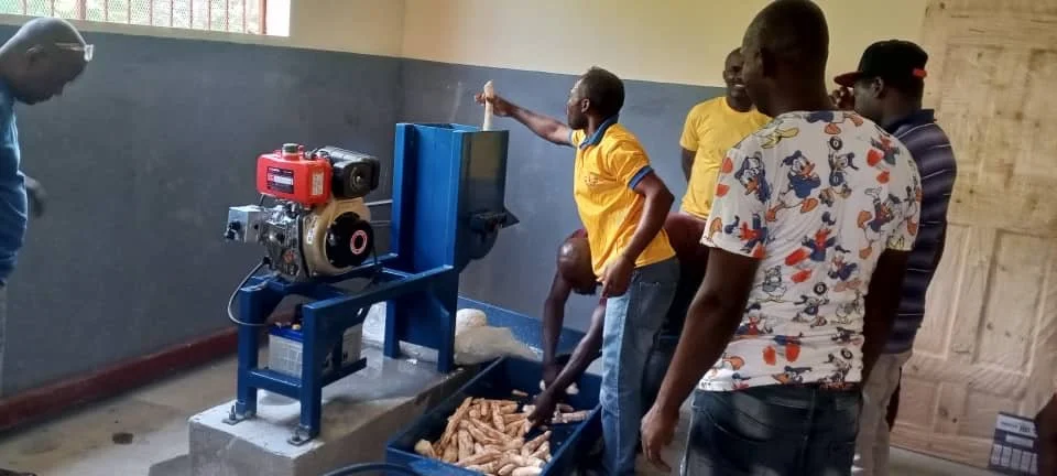 Cassava-Trainee practicing grinding dried tubers into flour.JPG