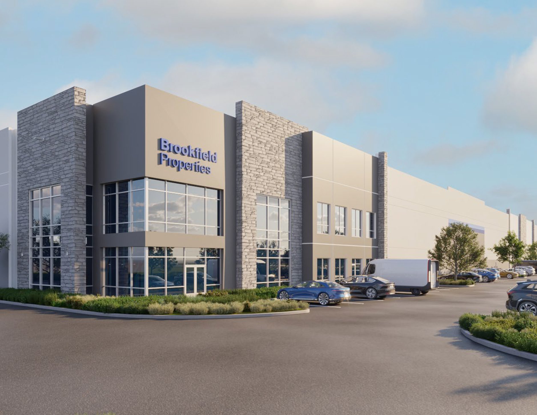 3D Rendering of the front of Frontier Commerce Park.