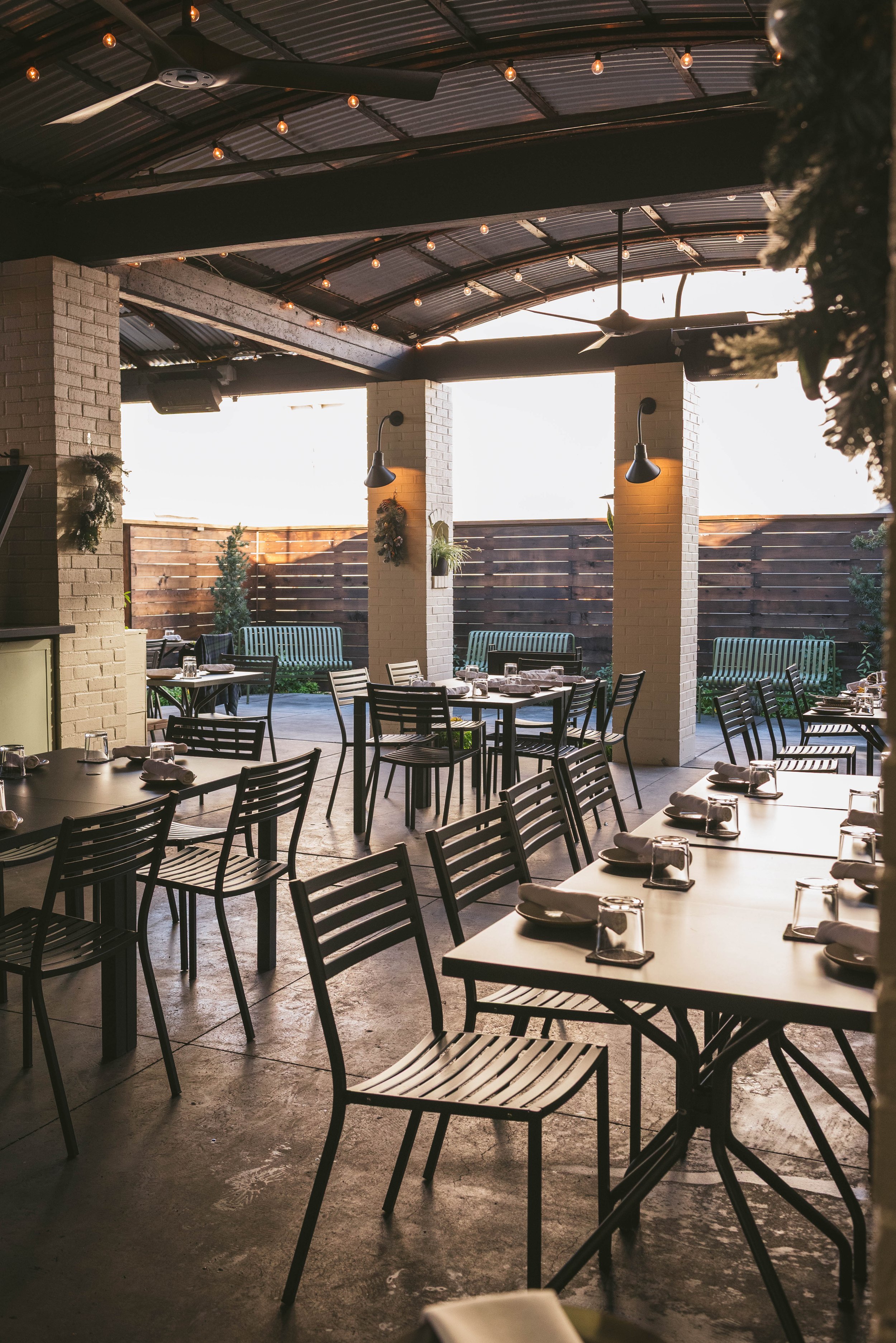 Heated outdoor patio romantic seating Bistro Lagniappe downtown Healdsburg