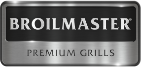 Broilmaster Premium Grills logo on a metallic sign