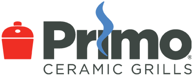 Logo for Primo Ceramic Grills featuring a red grill icon and stylized text.