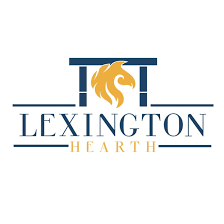 Lexington Hearth logo featuring a gold lion's head with blue and gold text.