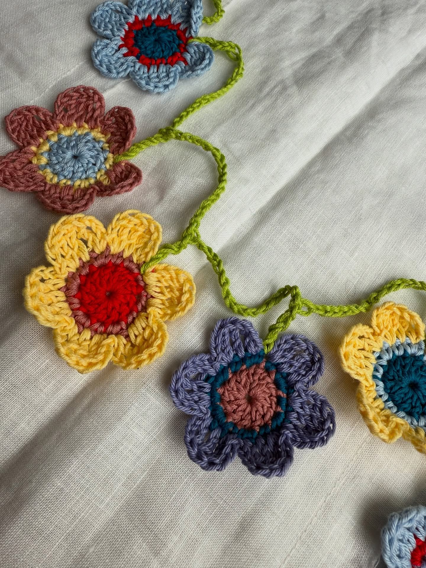 Free pattern! 

We&rsquo;ve added this cute crochet flower bunting pattern designed by &Aring;sa to the website. 

As with last year we have been making away at some bunting to decorate Castle Espie for the festival.  We are using up scraps and all b