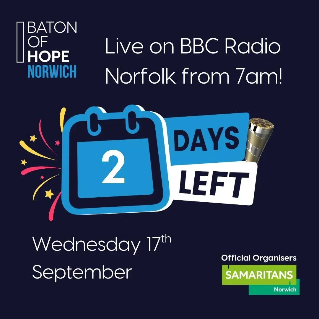💫 Live on @bbceastofengland 💫 

🕗 From 7AM - Wednesday 17th September

📻 Tune in to BBC Radio Norfolk, who will be reporting on the day;

✨️ Live broadcast from the Norfolk Showground and Chapelfield Gardens.

🫶 Interviews with our baton bearers