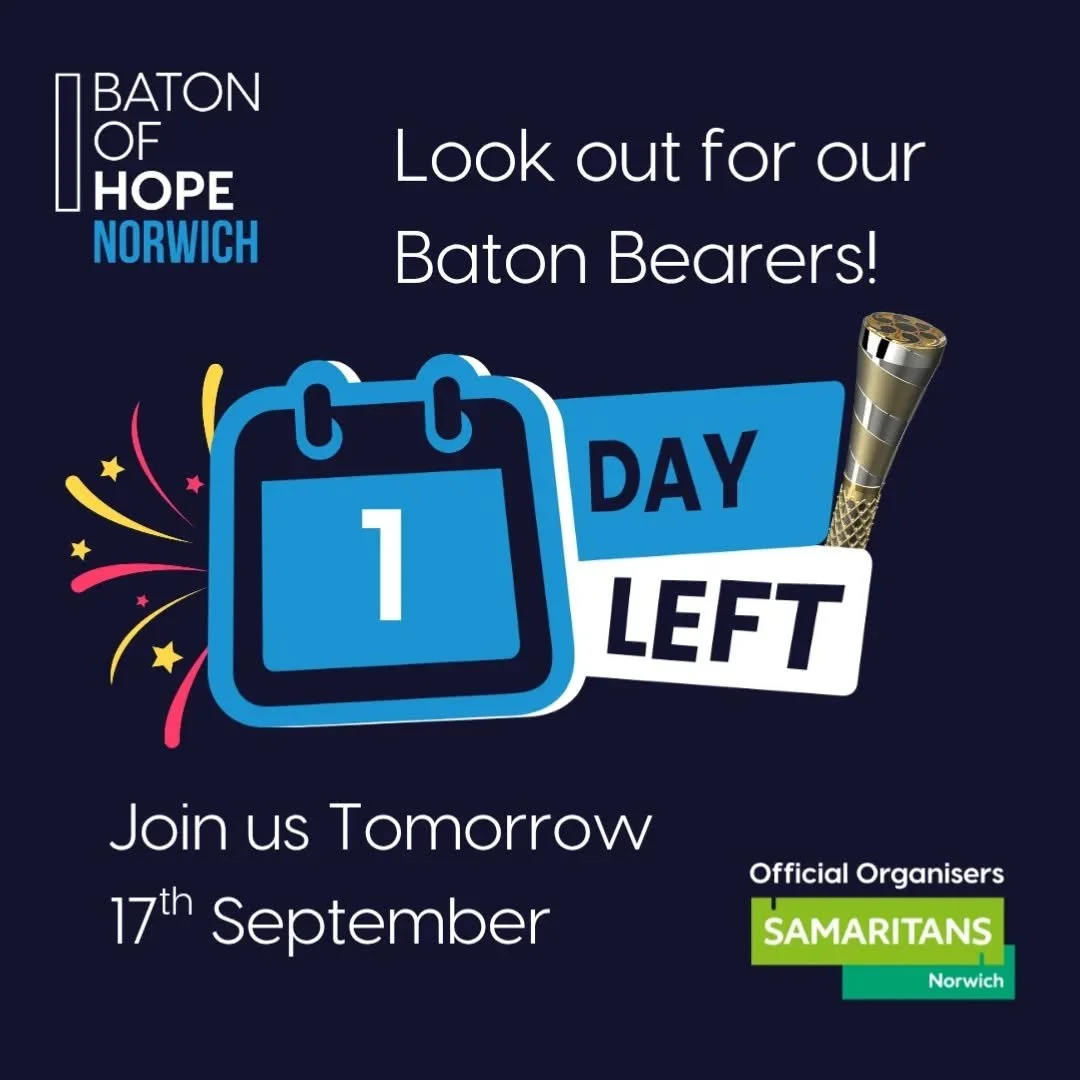 ✨️ Look out for our Baton Bearers tomorrow! 🎉 

👉 Join us tomorrow for a full day of entertainment, information, and activities.

💫 Learn about services available to anyone who needs help. 
#suicideawareness #suicideprevention #suicidebereavement 