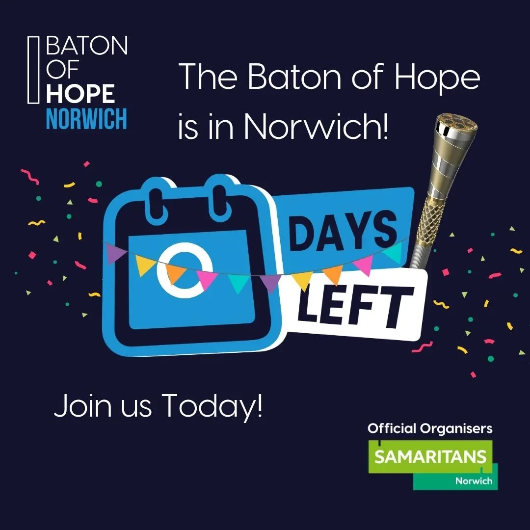 🎉 The Baton is here! 🎉 

Don't forget to support our Baton Bearers today, and come along to our events in Norwich; 

🚜 Norfolk Showground, Opening Ceremony 🚜
🕗 8:00-9:30 Farming Community

🎨 Sainsbury Centre, Sculpture Trail Walk 👣
🕗 9:00-10: