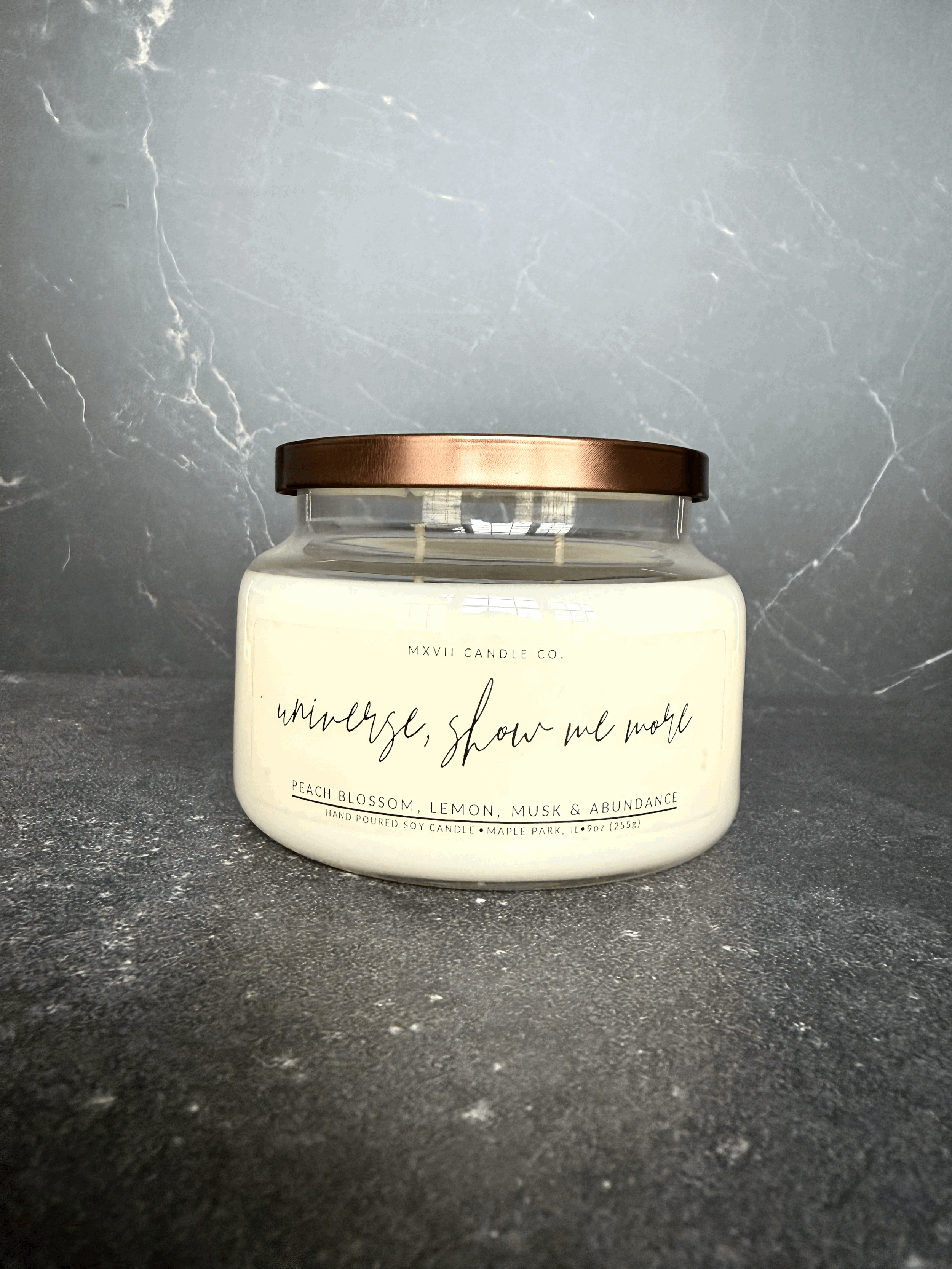 Peach Blossom, Lemon, Musk + Abundance 9oz Soy Candle
