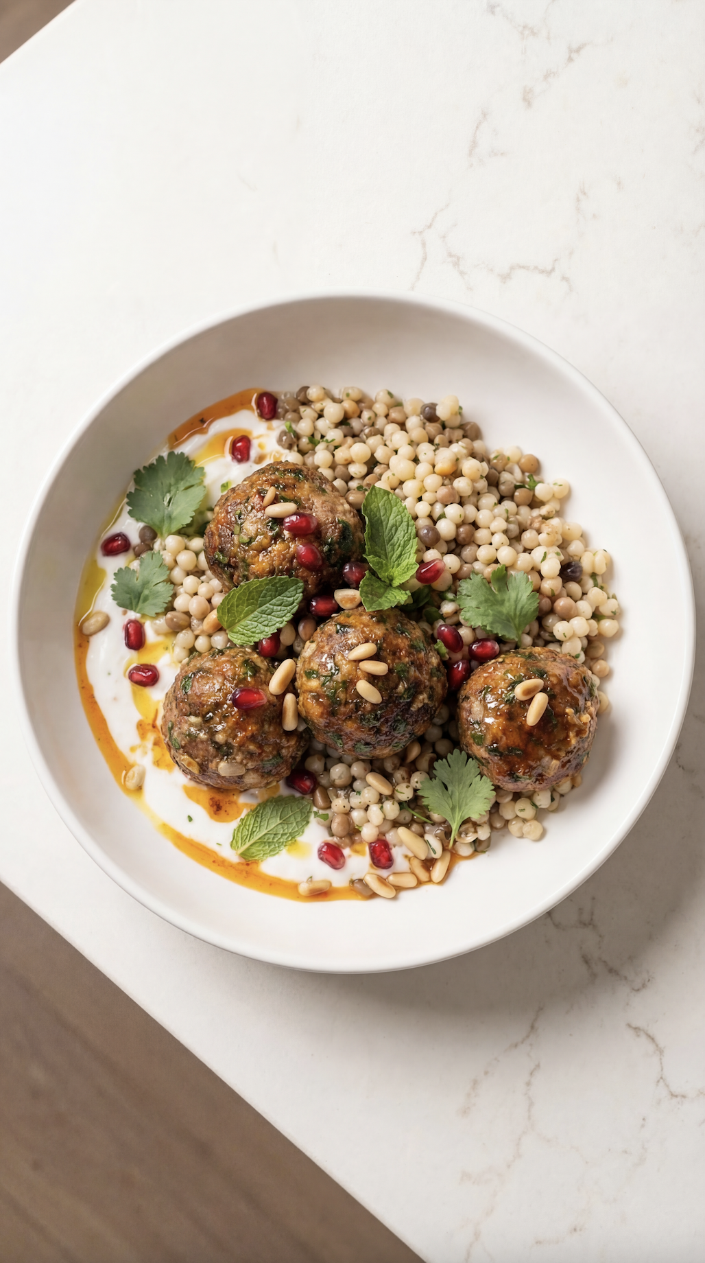 Pork Harissa Meatballs with Pearl Couscous