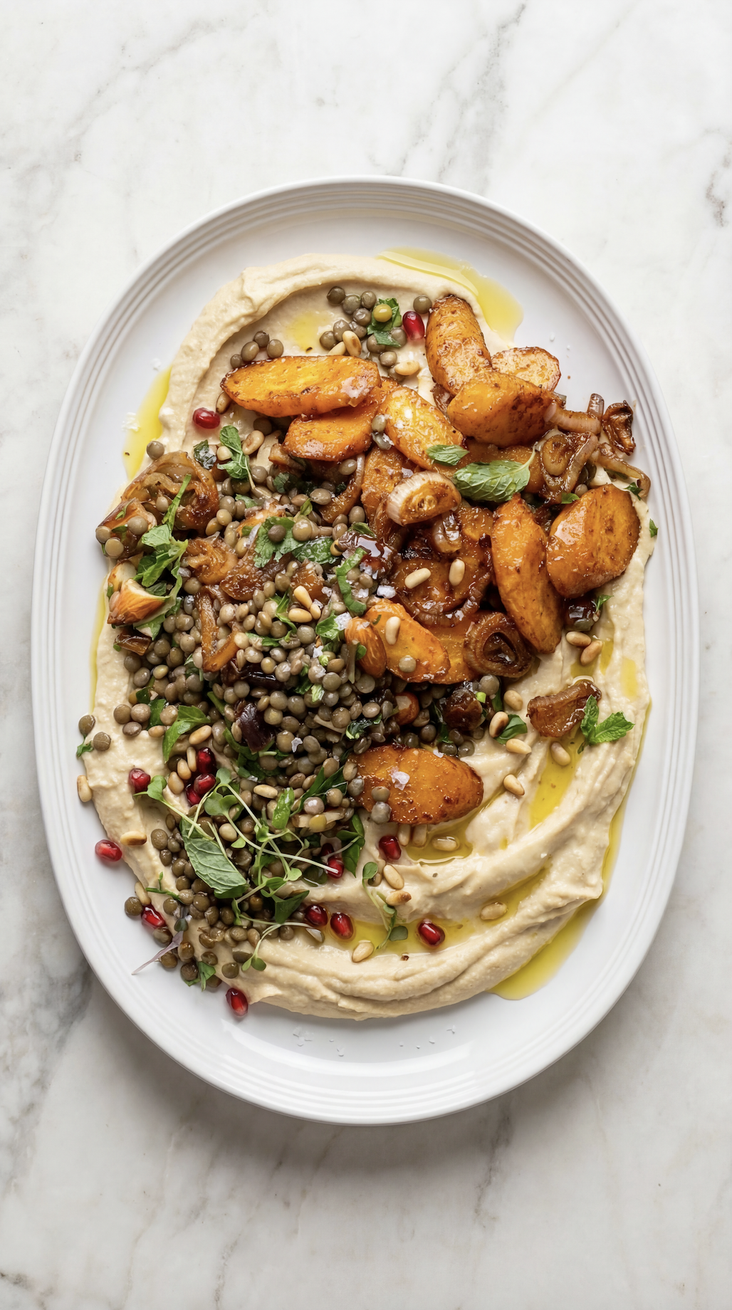 Roasted Carrot Lentil Salad with Hummus