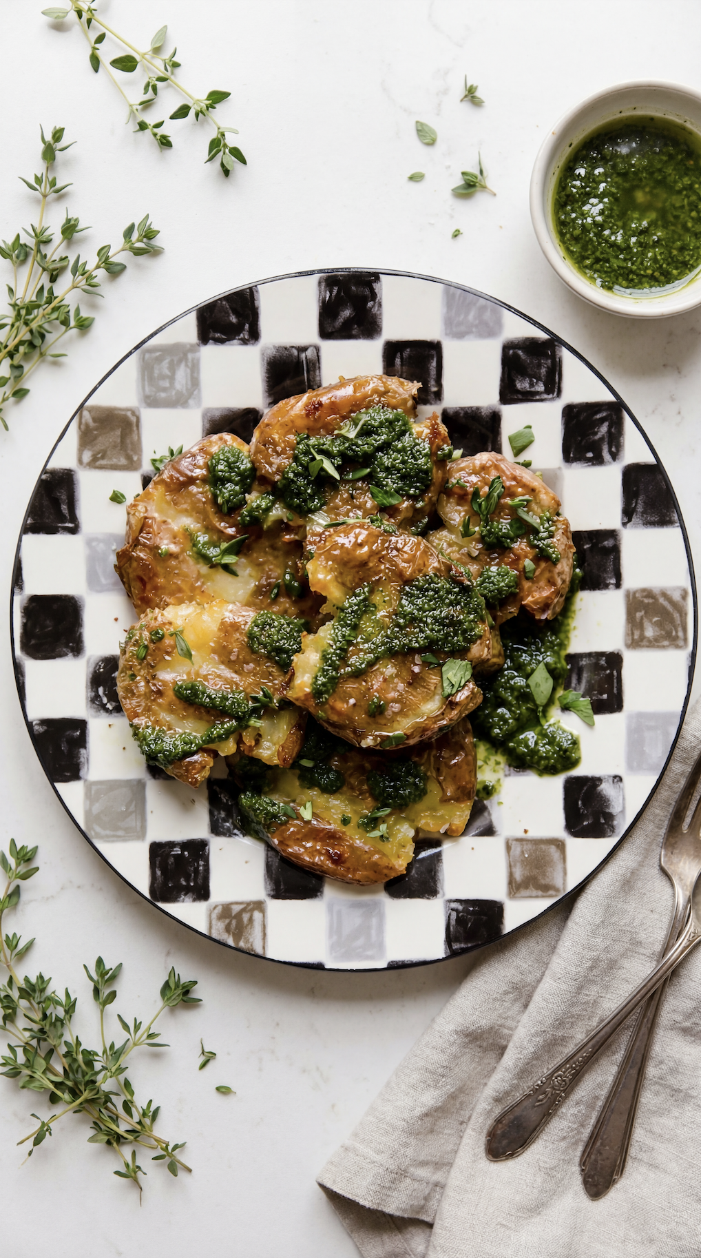 Crispy Smashed Potatoes with Herb Chimichurri