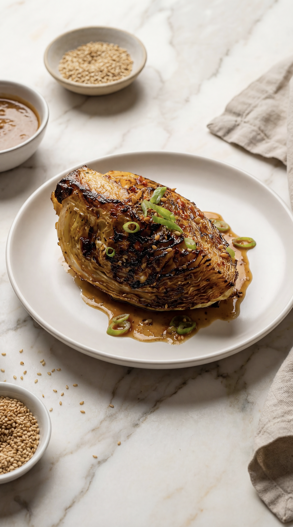 Charred Miso Butter Cabbage with Sesame &amp; Green Onions