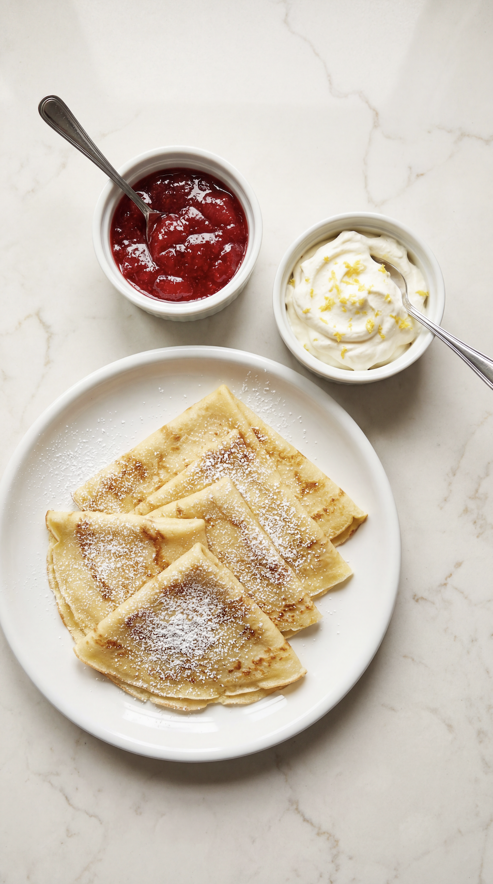 Crêpes with Strawberry Jam &amp; Lemon Cream