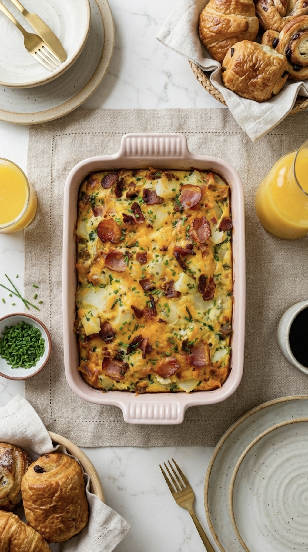 Breakfast Potato Casserole with Eggs, Bacon &amp; Cheese