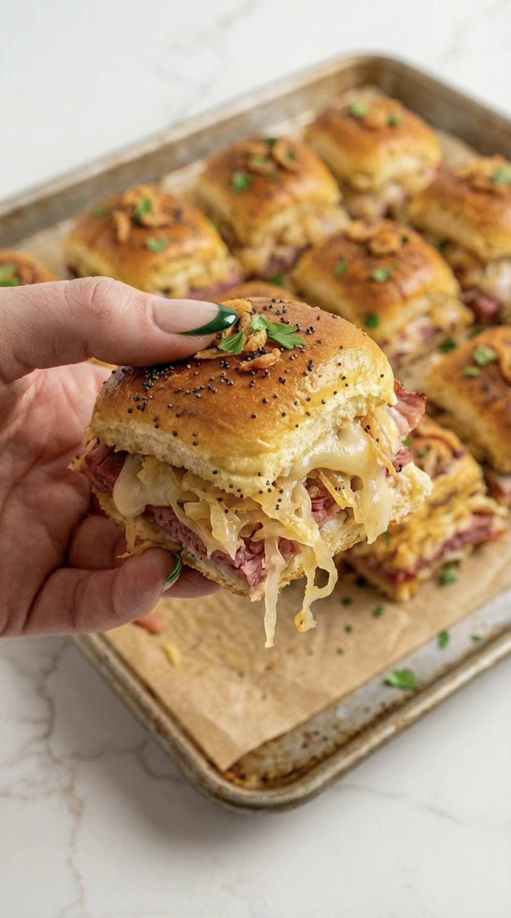 Corned Beef Sliders with Cheese &amp; Sauerkraut
