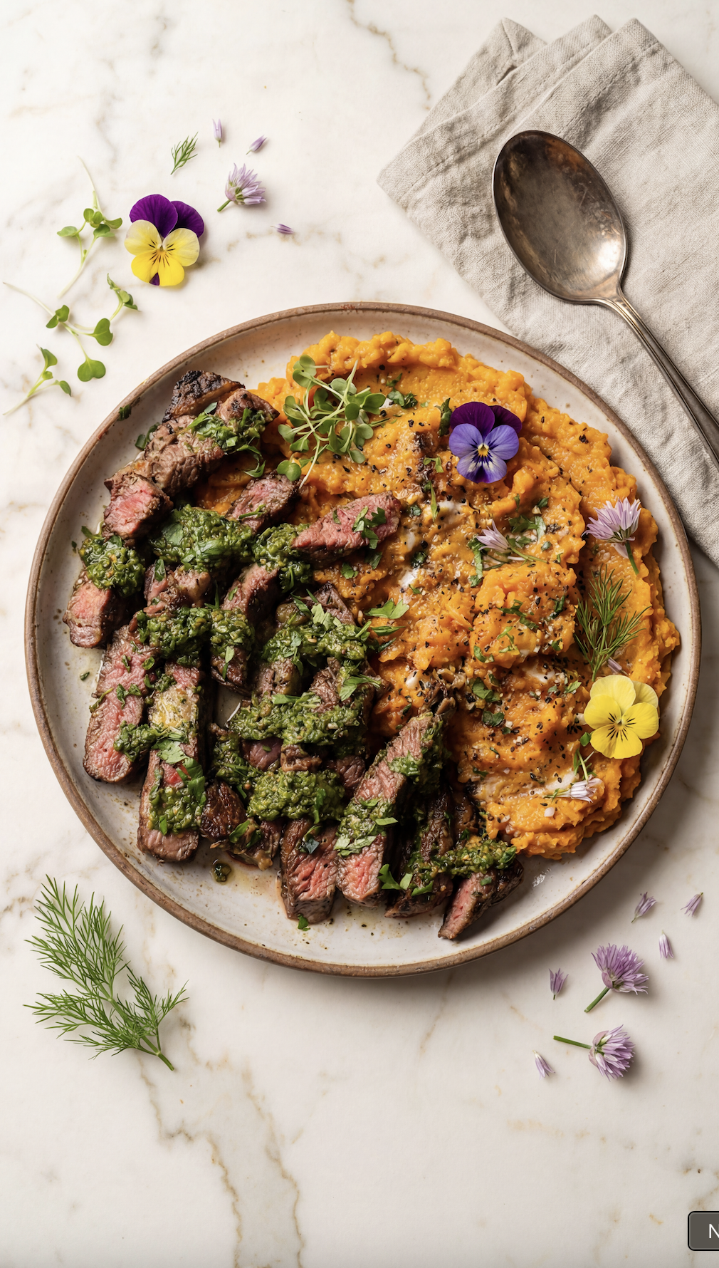 Green Herb Steak &amp; Mashed Sweet Potatoes