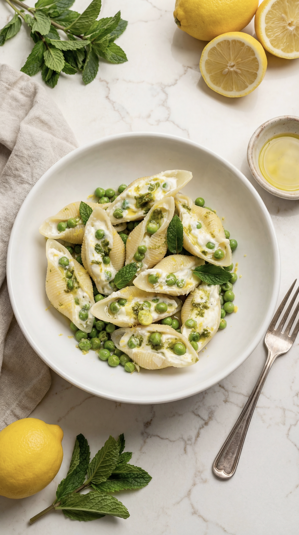 Lemon Ricotta Stuffed Pasta Shells with Peas