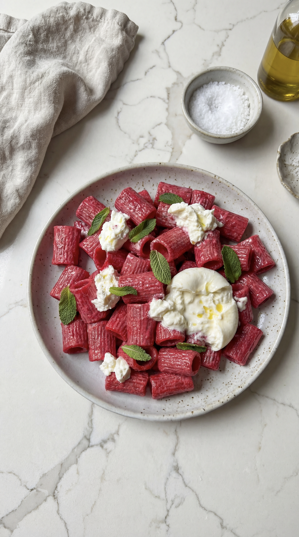 Homemade Beet Pasta with Burrata