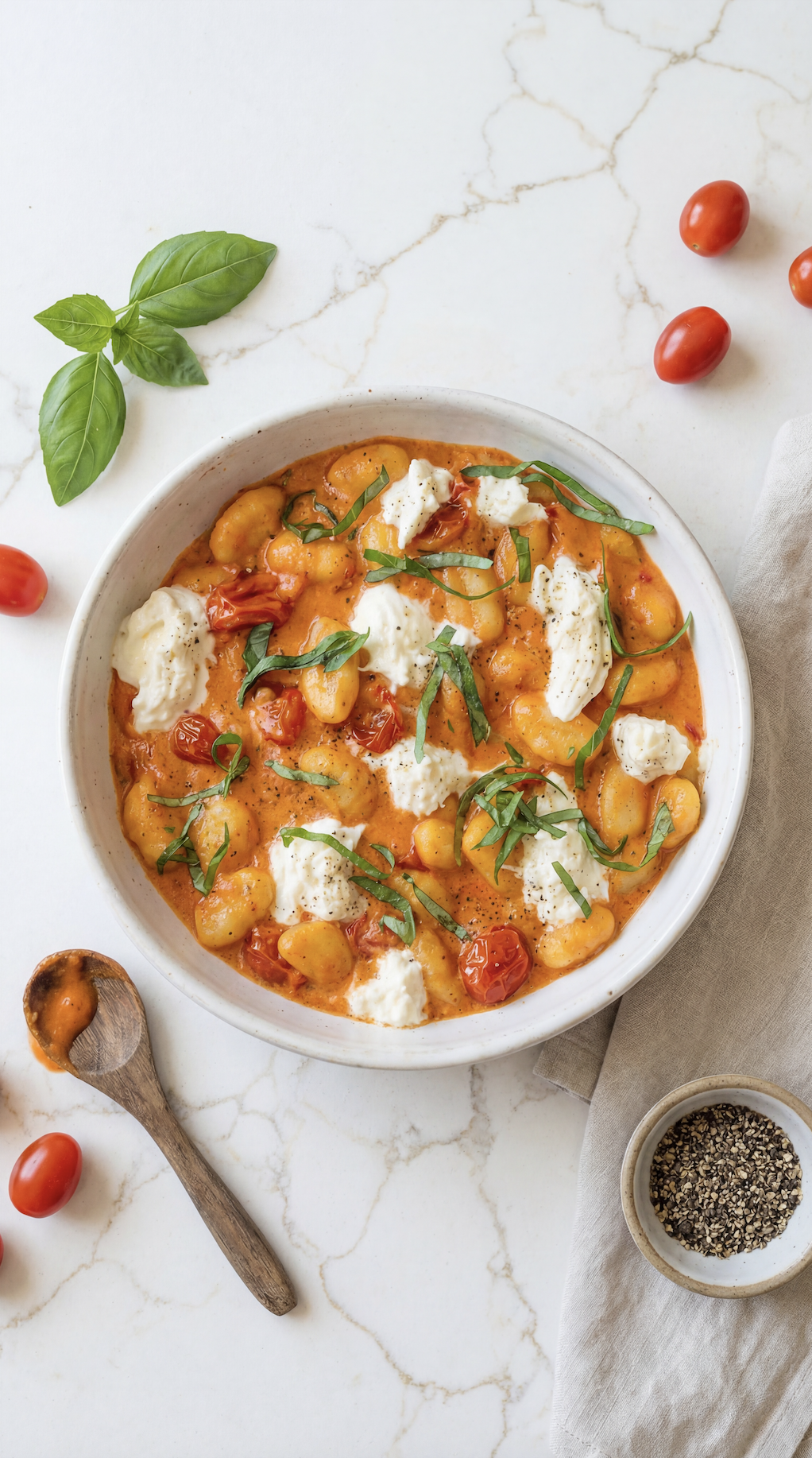 Creamy Tomato Gnocchi with Burrata