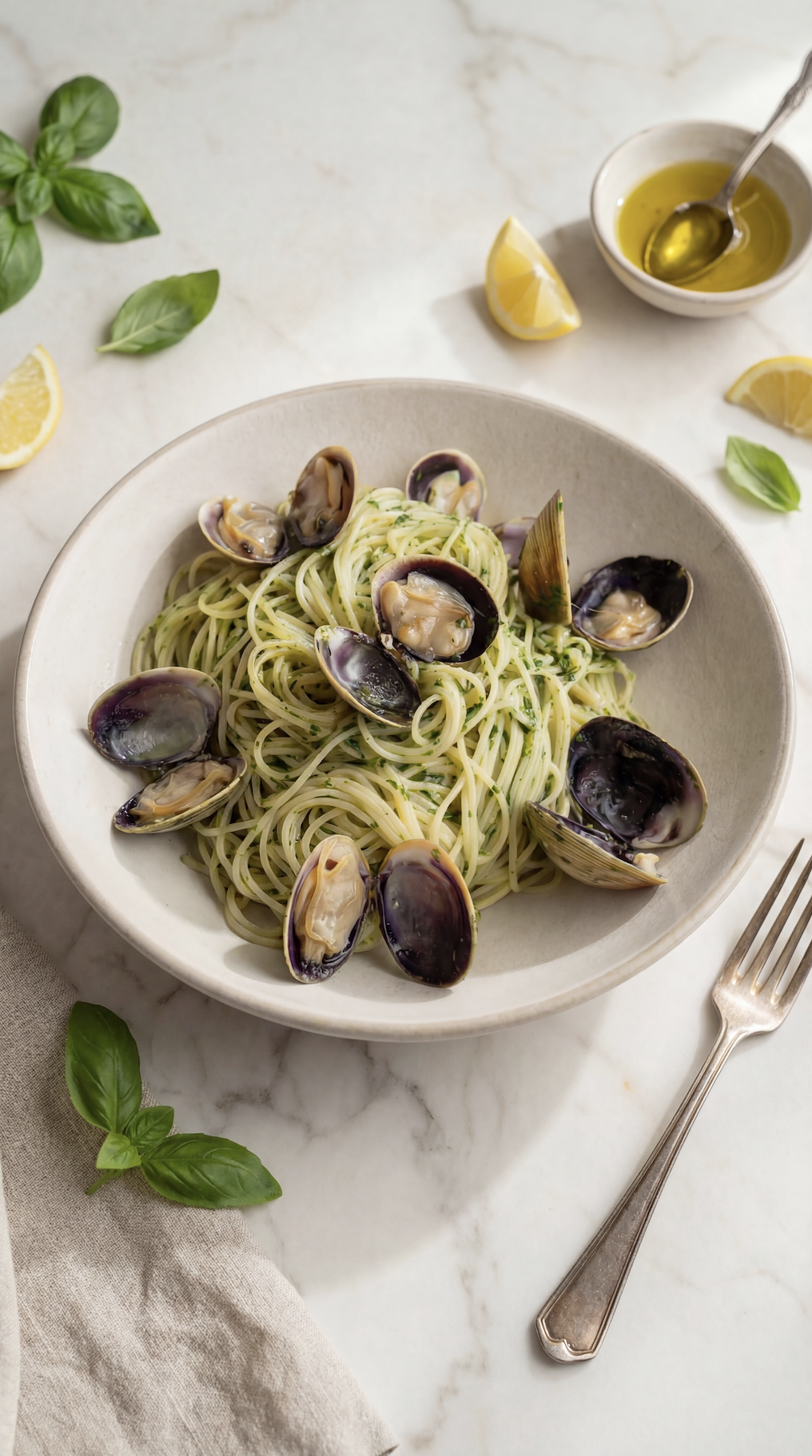 Pesto Spaghetti with Clams
