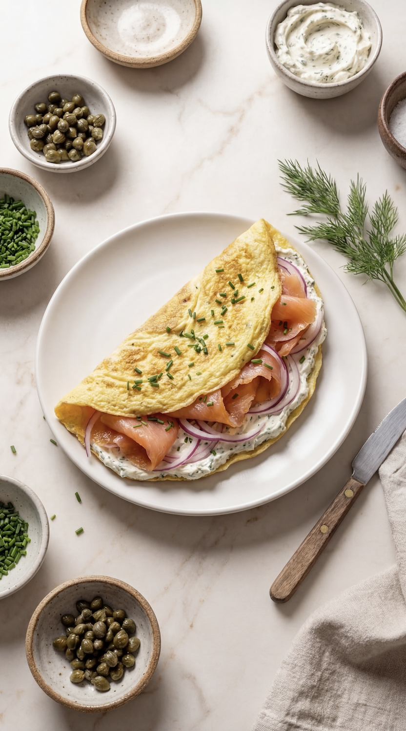 Smoked Salmon Omelette with Herbed Cream Cheese