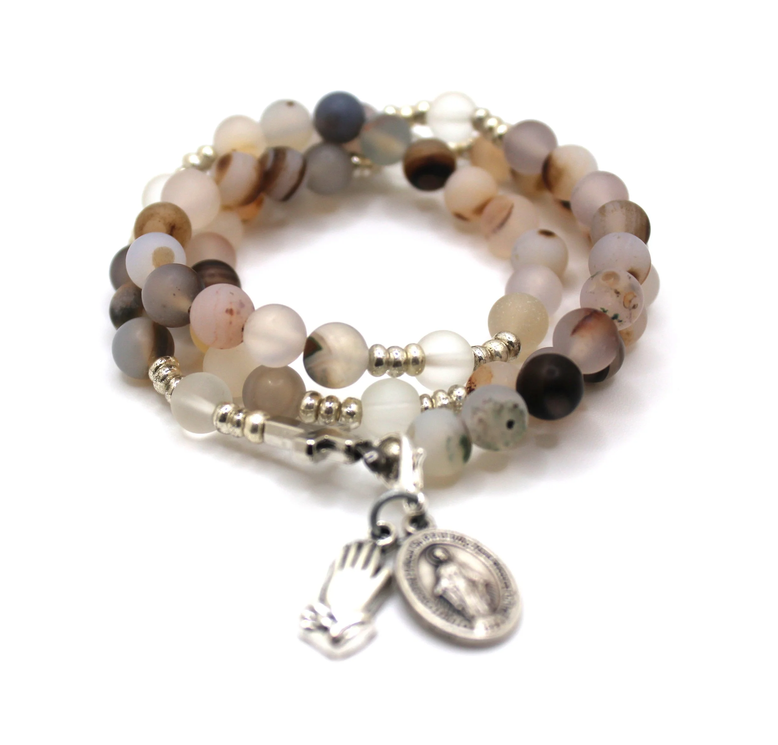 Triple Wrap Rosary Bracelet- Frosted Glass