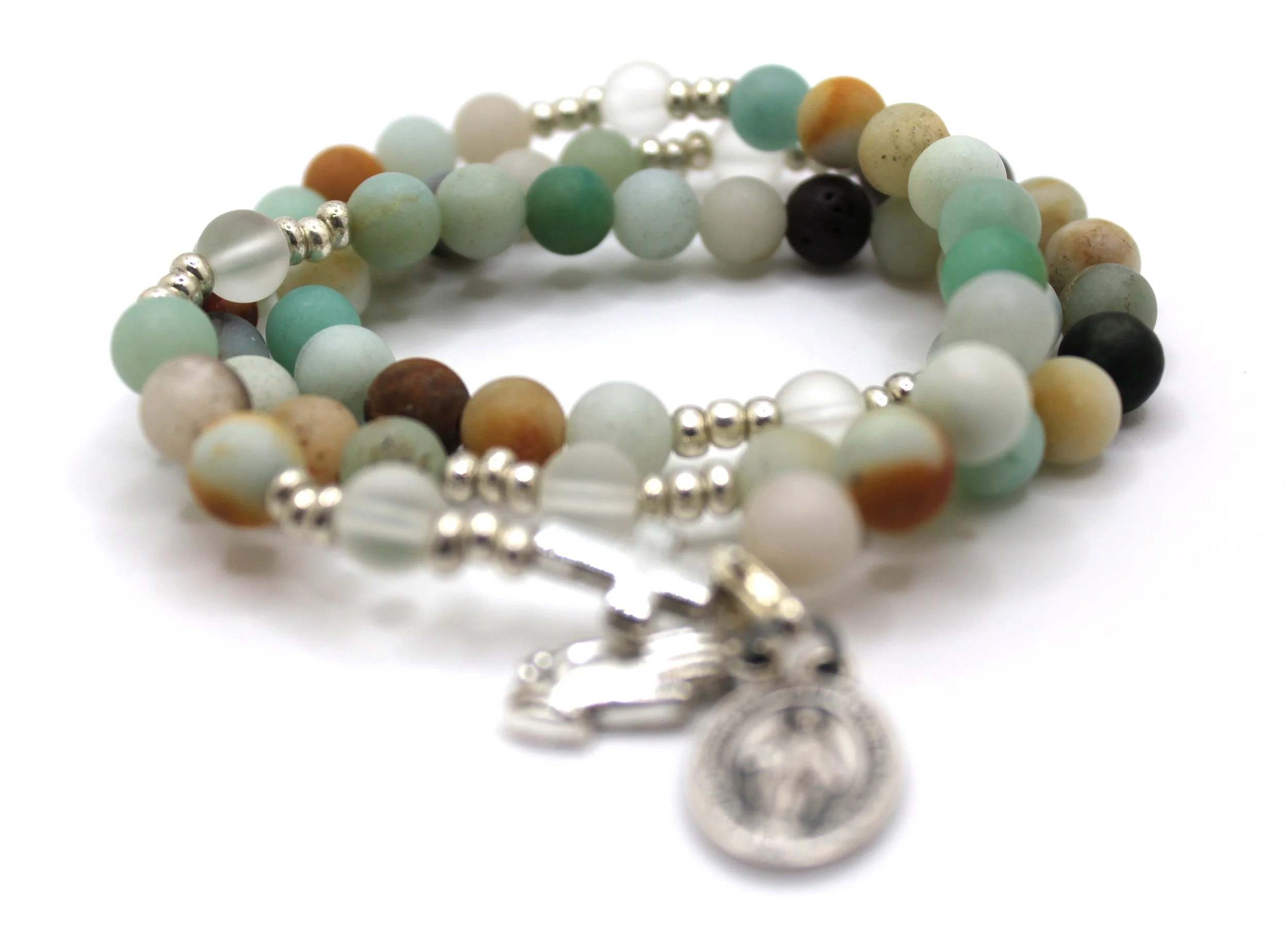 Triple Wrap Rosary Bracelet- Natural Stone