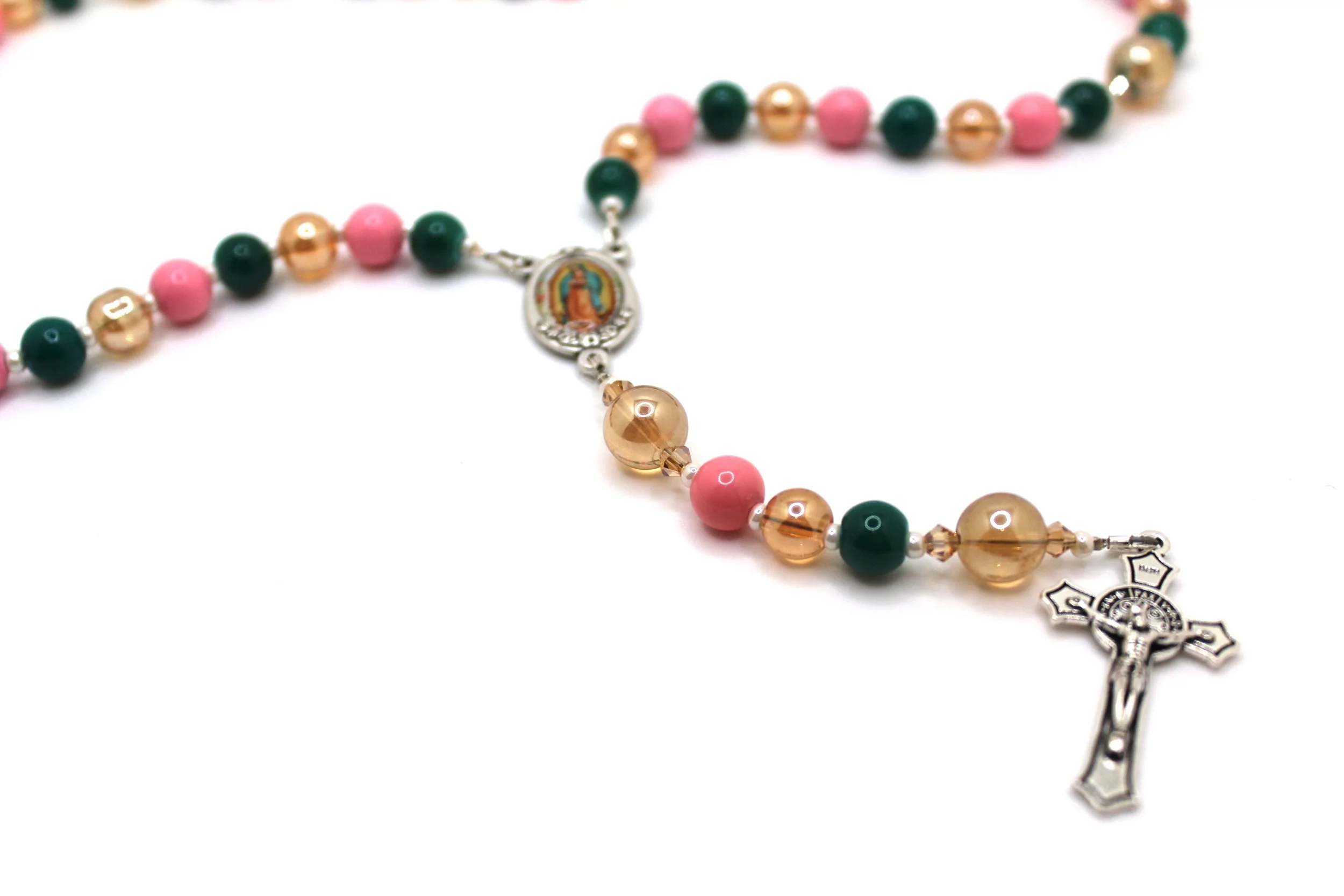 Men's 6mm Bead Rosary Gold Plated Guadalupe & Jesus Cross 28 Necklace HR 600 G | UK