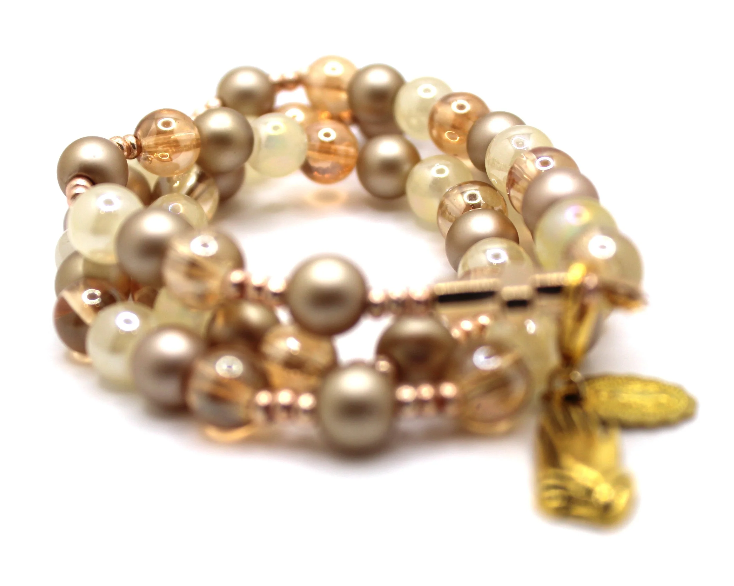 Triple Wrap Rosary Bracelet- Champagne