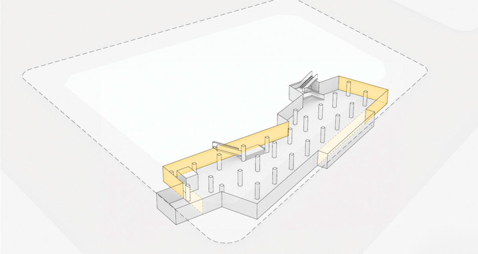Lower level diagram showing illuminated walls