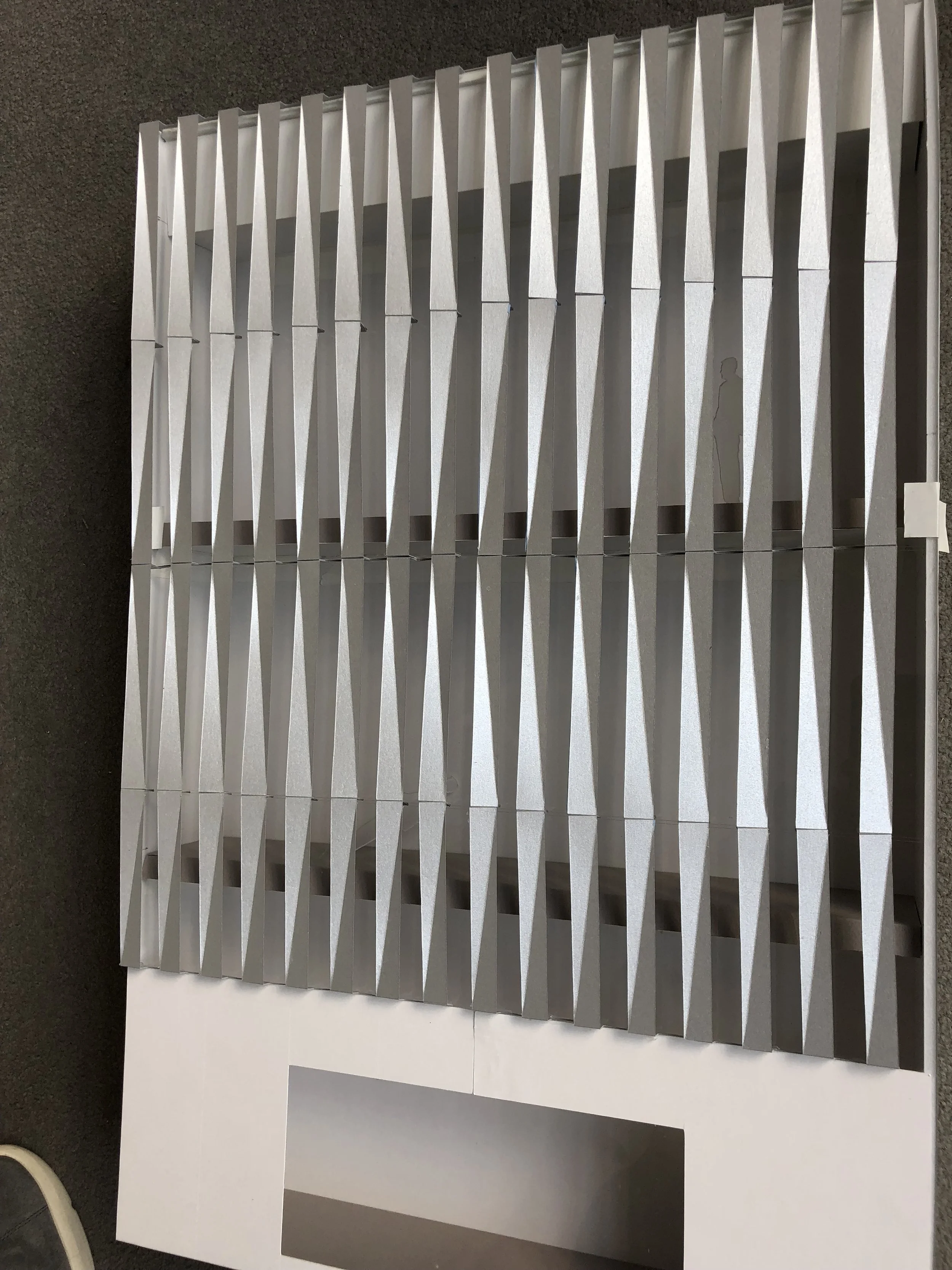 Architectural model of pleated sunscreens for the facade of the building