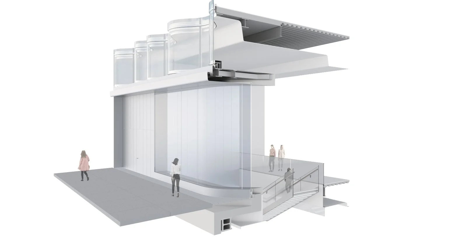 Computer generated rendering of entry stairs that connect lower levels to street