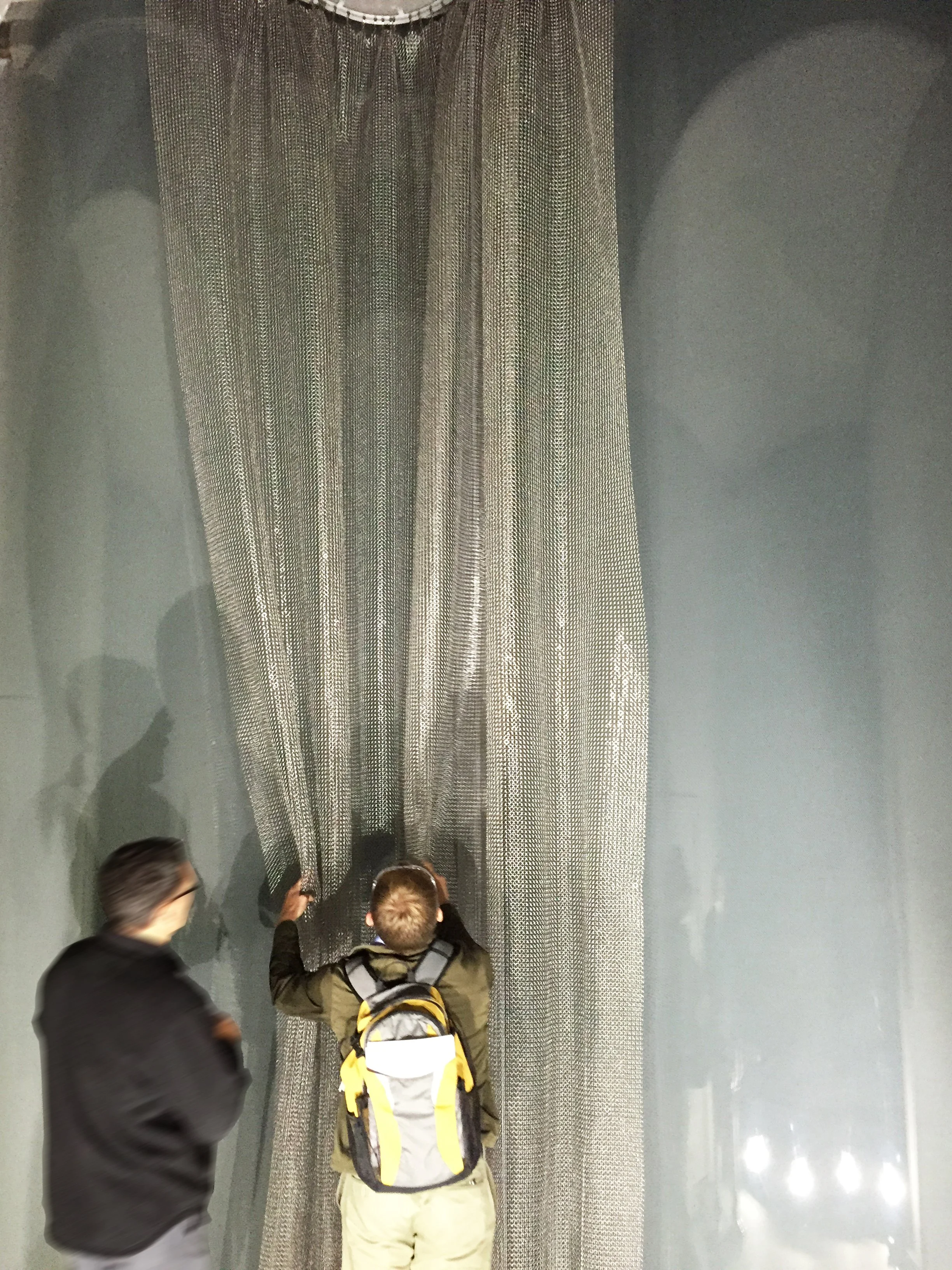 Testing the pleating of the hanging mesh curtain