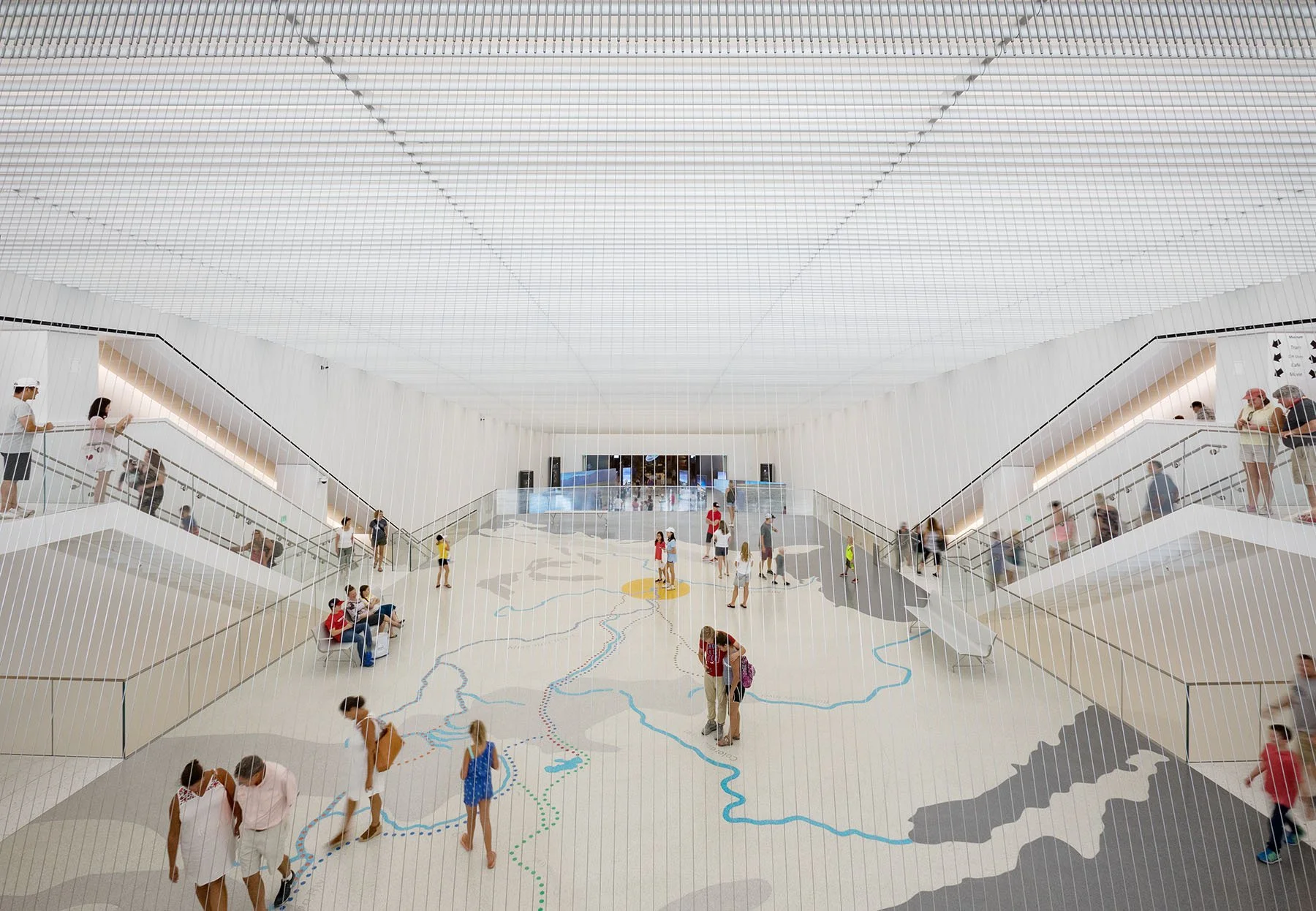 More detail of map painted on ground and how people move through the museum