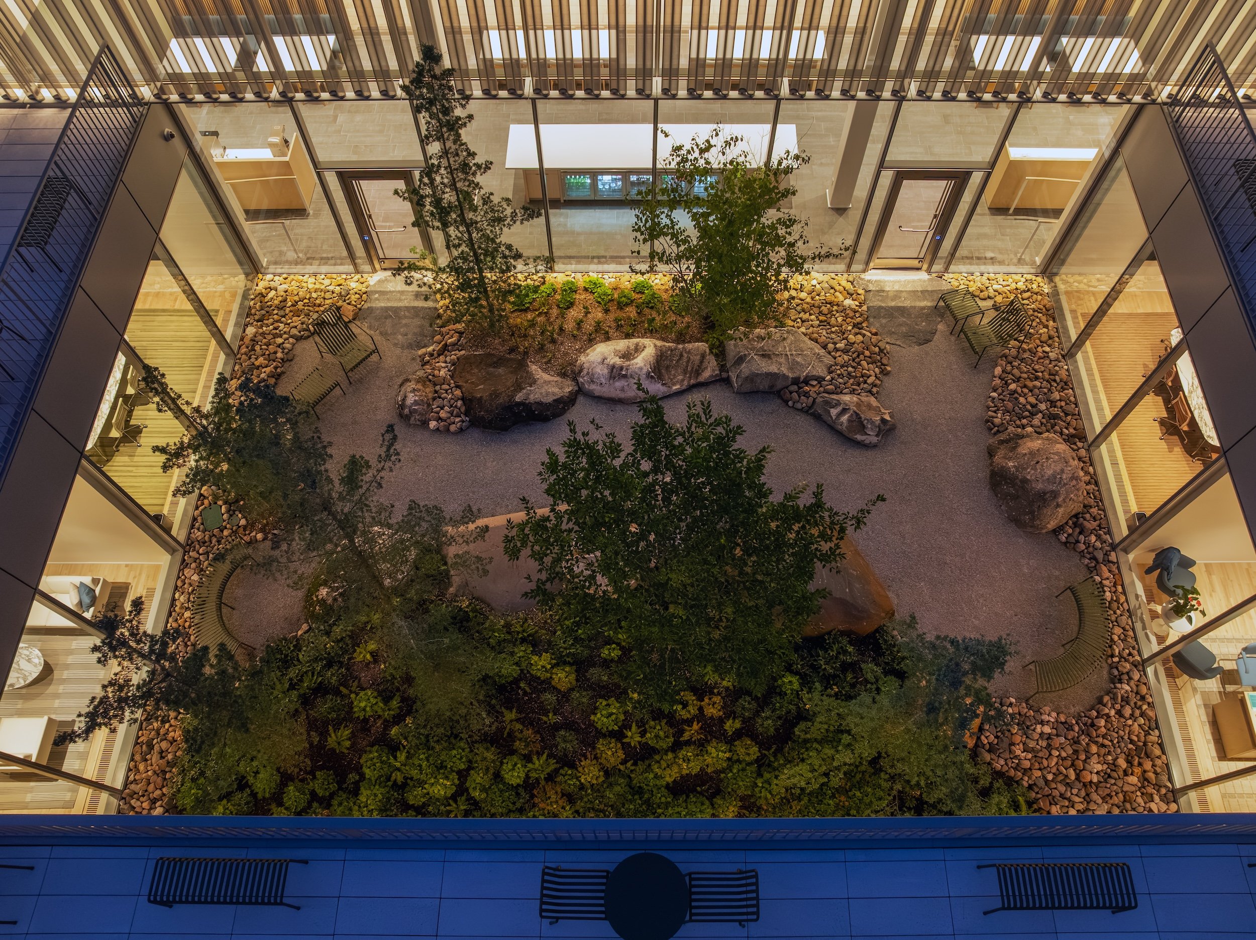 
Birds eye view of courtyard in the center of the building