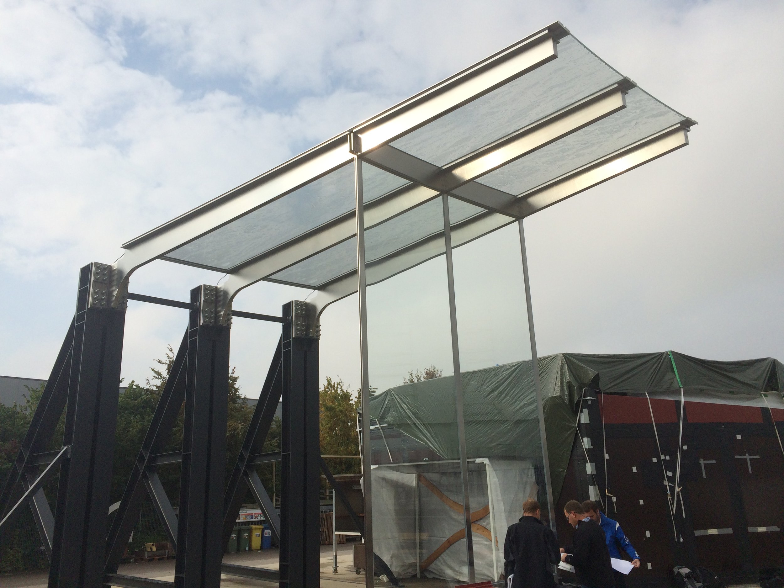 physical prototype by Seele in Germany of skylight glass and curved vertical glass panels
