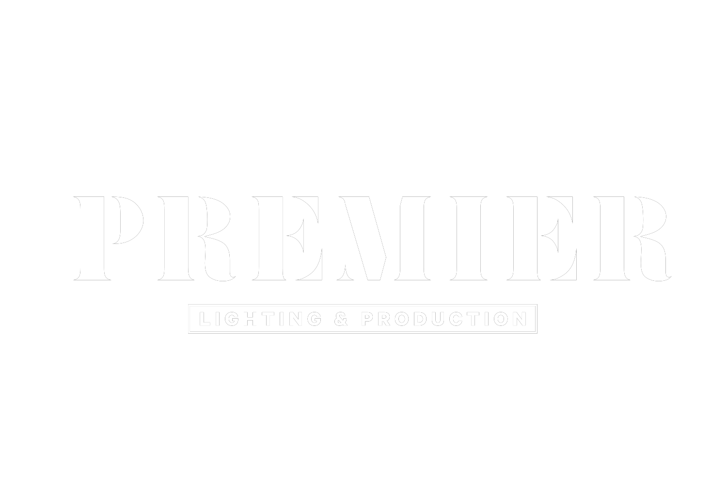 Black background with white text that reads 'PREMIER' and smaller text below that reads 'Lighting & Production'.