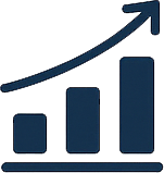 Graph with four ascending bars and an upward trending arrow