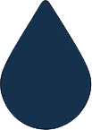 A dark blue water droplet shape