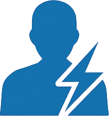 Silhouette of a person with a lightning bolt symbol, indicating electricity or power.