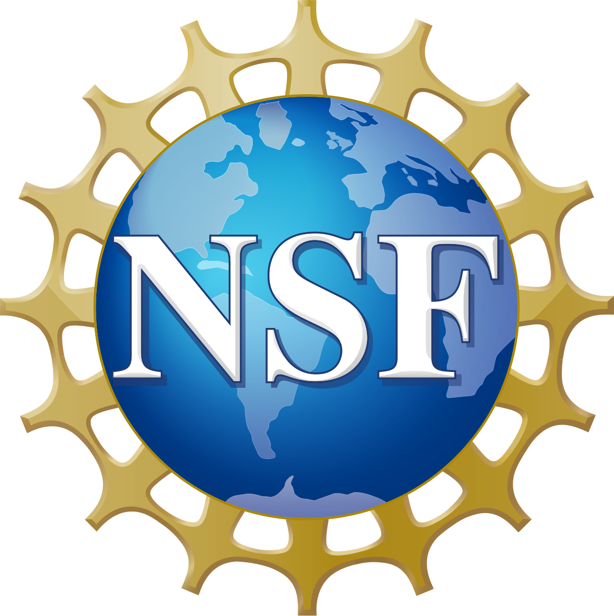 The NSF logo featuring a globe with continents, surrounded by a gear.