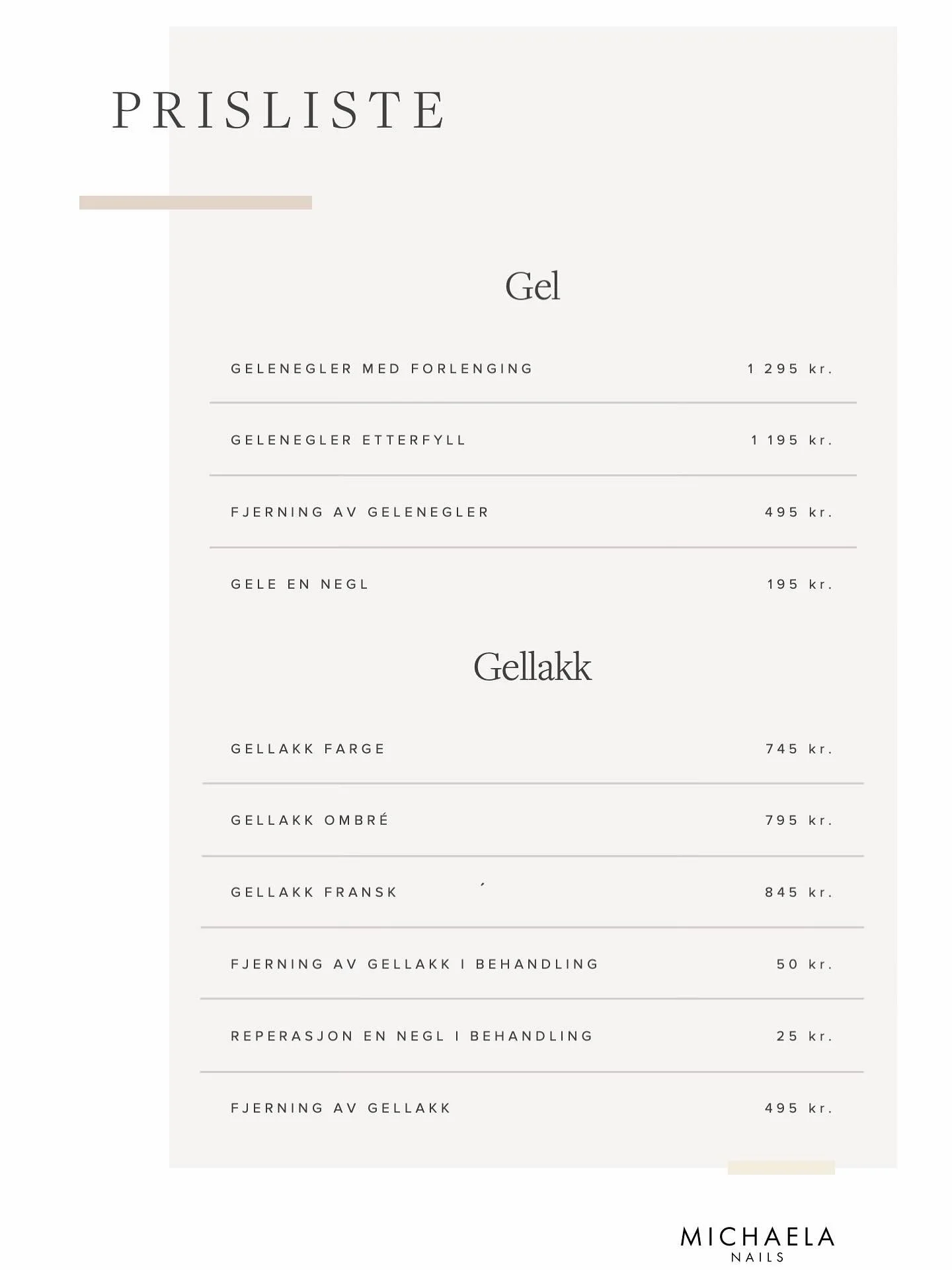 Ny prisliste fra 13.10.2025 😊