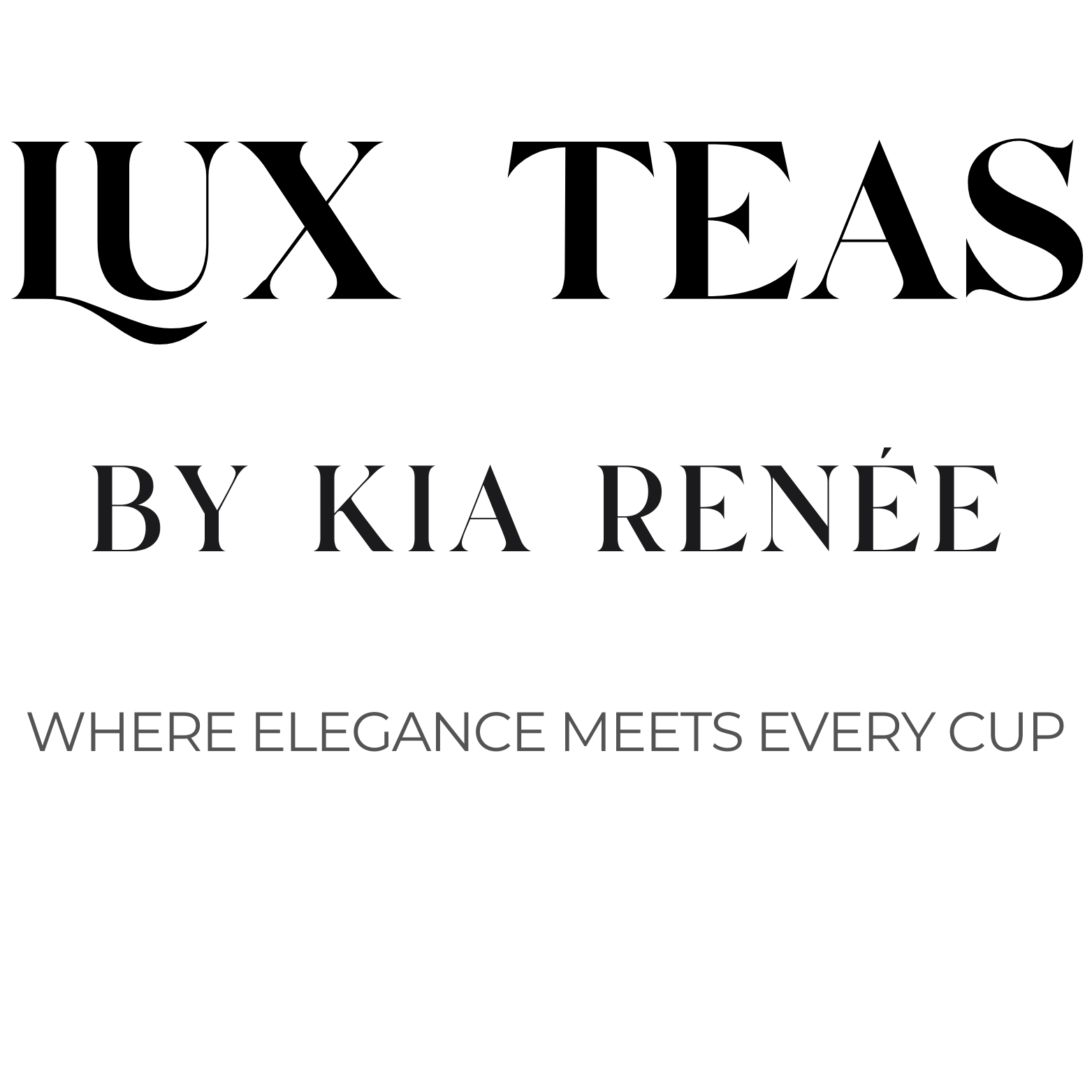 Logo with text: 'BY KIA RENÉE' and tagline 'WHERE ELEGANCE MEETS EVERY CUP' in black and gray on a black background.