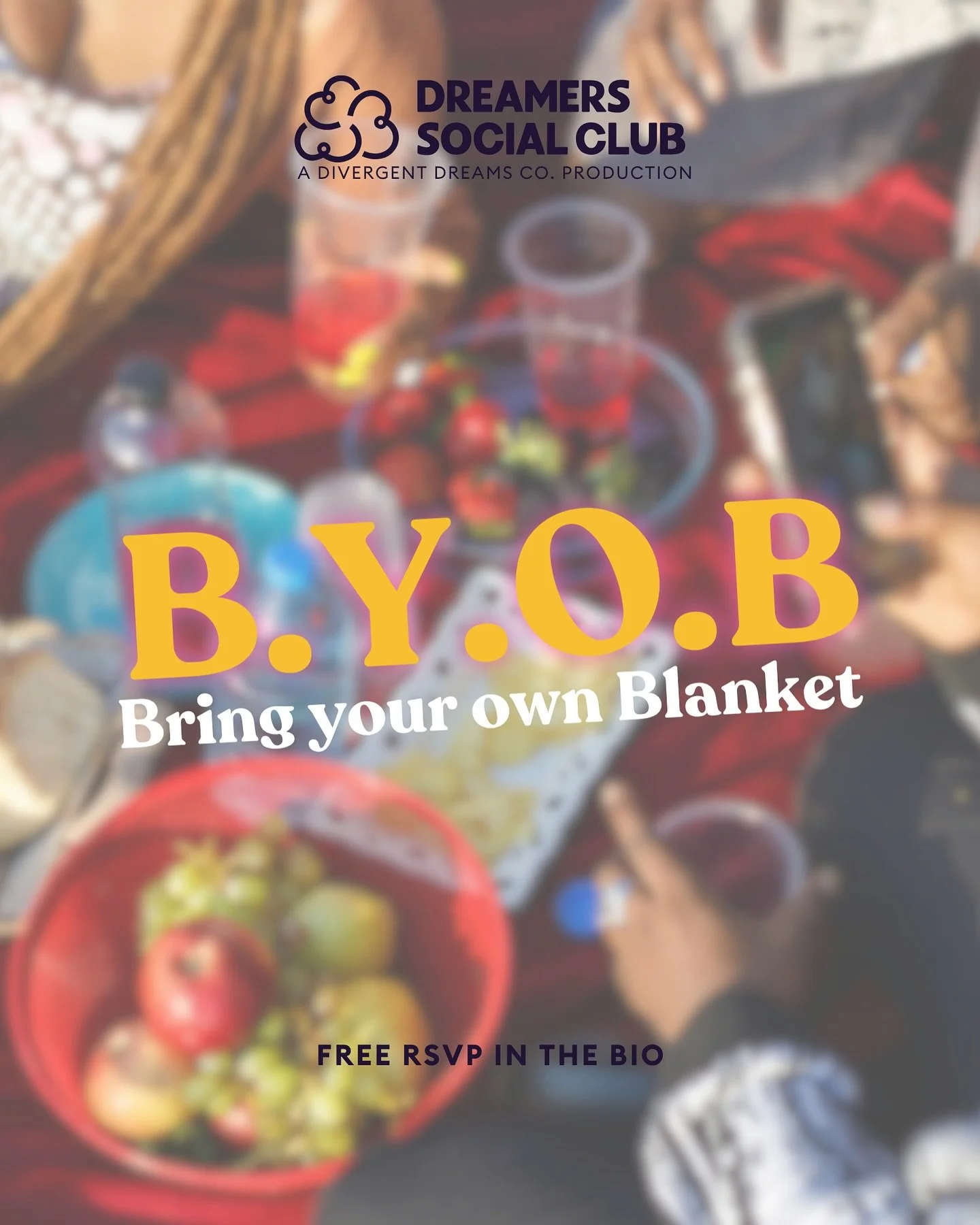 BYOB: Bring Your Own Blanket 

Card games. Conversation. Champagne. &amp; Grass under your feet. 
Come through, touch grass, and just be!

🎴 Card games
🥂 Champagne (while it lasts!)
🌿 Outside energy
🧺 Your blanket = your seat

📍RSVP for Location