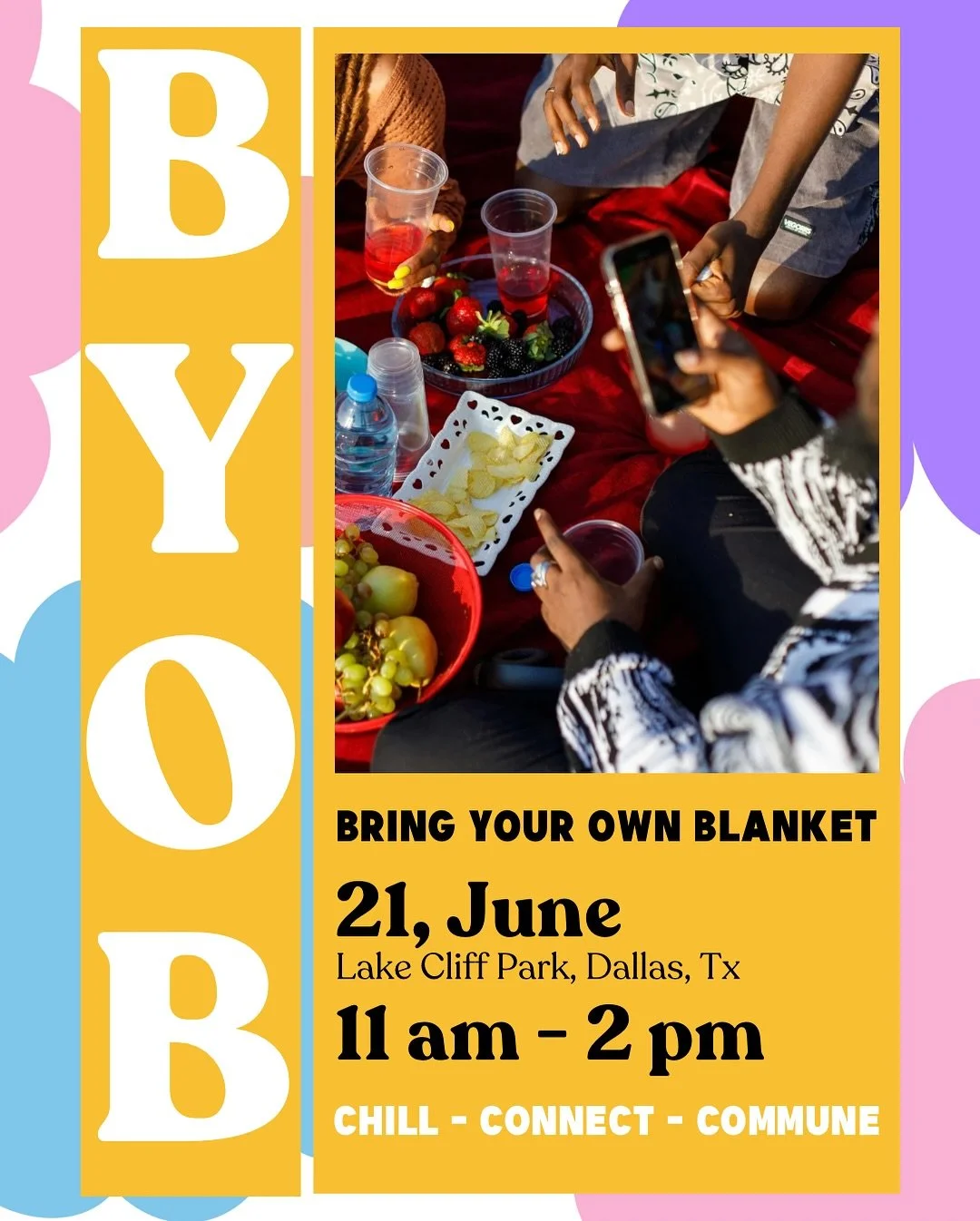 BYOB: Bring Your Own Blanket 

Card games. Conversation. Champagne. &amp; Grass under your feet. 
Come through, touch grass, and just be!

Vibe solo with a book, journal, or yoga mat!
Bring a friend or meet a friend! 

🎴 Card games
🥂 Champagne (whi