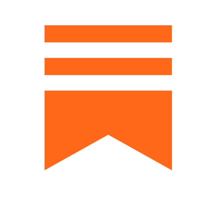 A black background with three horizontal orange lines and a large orange ribbon at the bottom center.