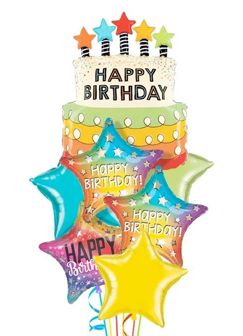Star Candles Birthday Cake Balloon Bouquet