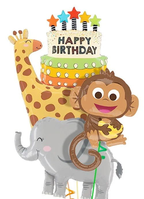 Jungle Friends Cake Elephant/Monkey/Giraffe Balloon Bouquet