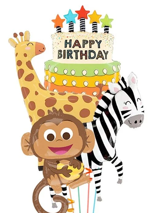 Jungle Friends Cake Giraffe/Zebra/Monkey Balloon Bouquet